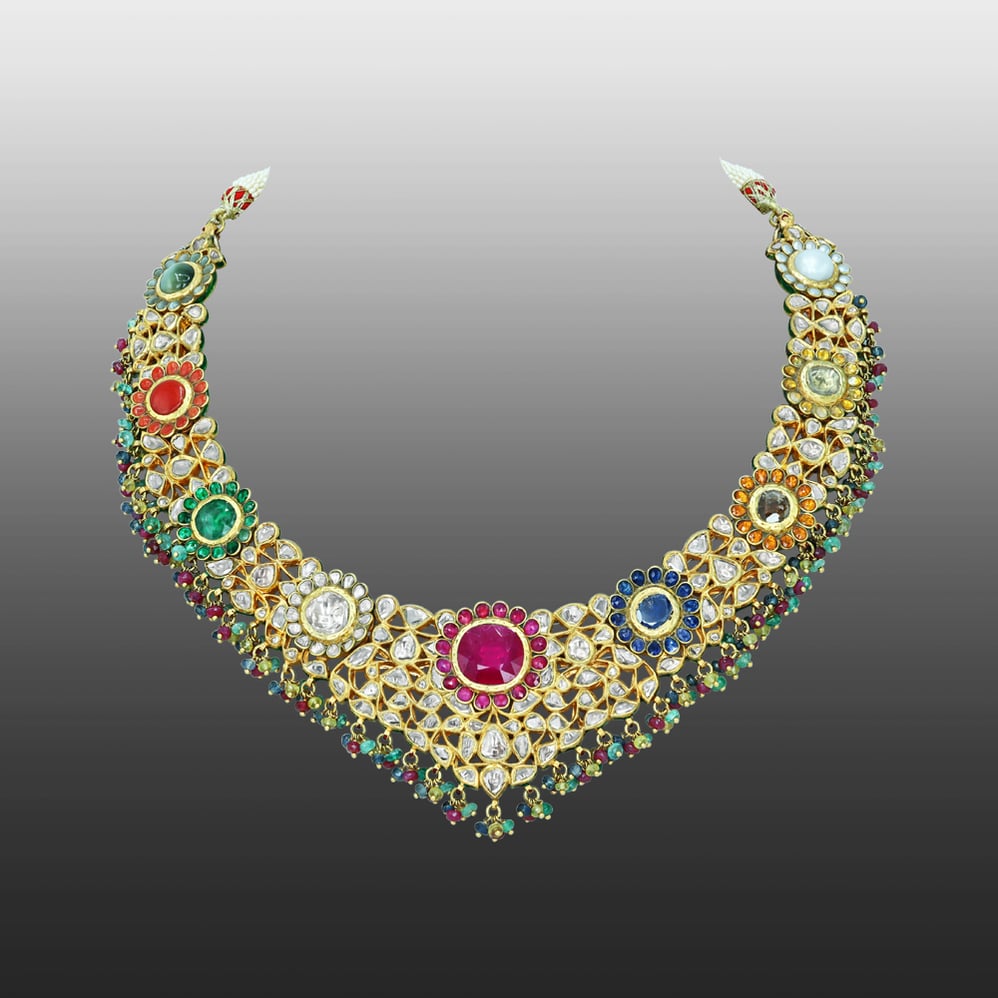 Navratan Polki Necklace with Intricate Traditional Look